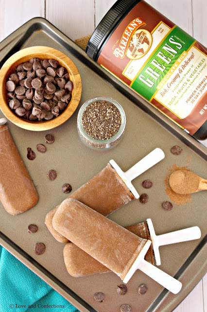 Chocolate Chia and Greens Pudding Pops from LoveandConfections.com #sponsored by @barleans #popsicleparty #barleans @zoku