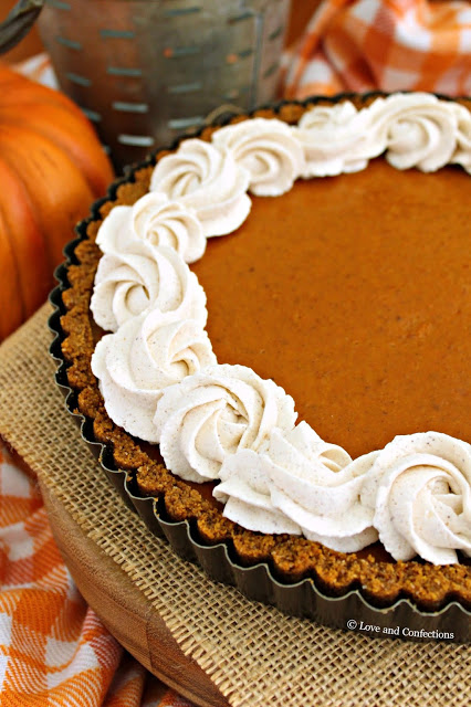 Pumpkin Tart with Pumpkin Spiced Whipped Cream from LoveandConfections.com #PumpkinWeek #sponsored