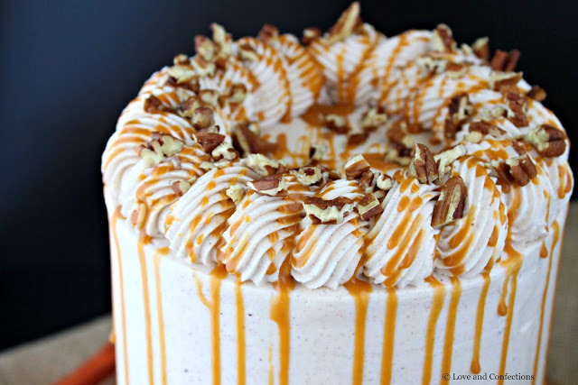 Pumpkin Pecan Pie Layer Cake from LoveandConfections.com #PumpkinWeek #sponsored