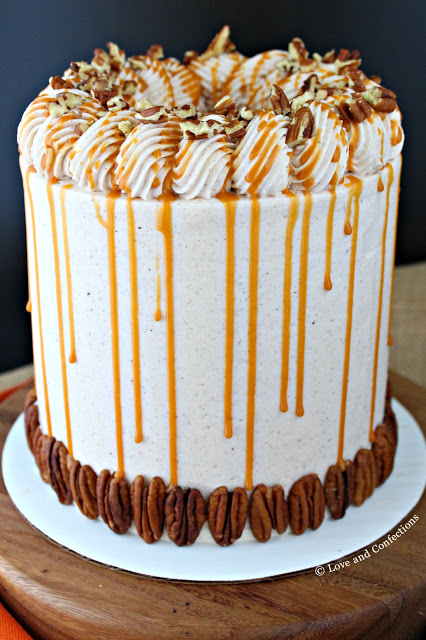 Pumpkin Pecan Pie Layer Cake from LoveandConfections.com #PumpkinWeek #sponsored
