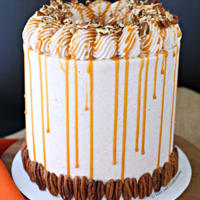 Pumpkin Pecan Pie Layer Cake from LoveandConfections.com #PumpkinWeek #sponsored