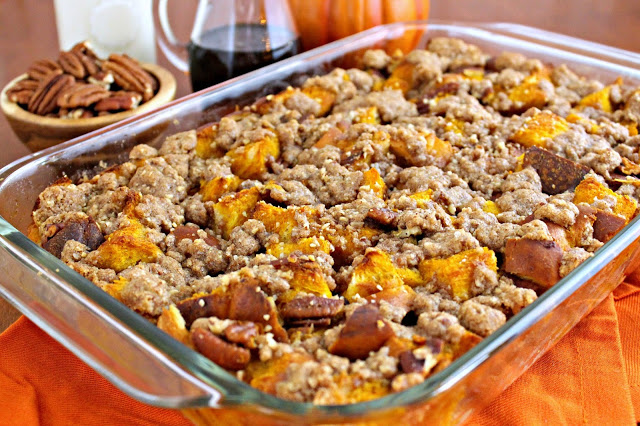 Pumpkin Pecan French Toast Casserole from LoveandConfections.com #sponsored