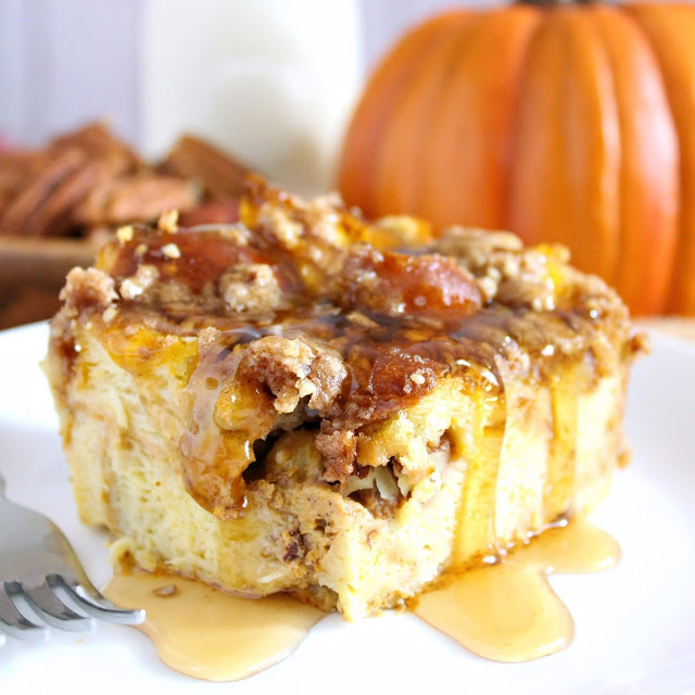 Pumpkin Pecan French Toast Casserole from LoveandConfections.com #sponsored