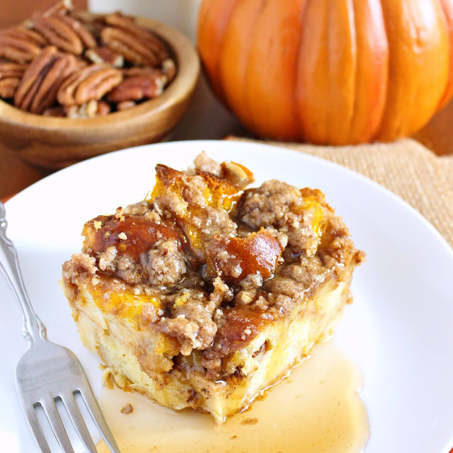 Pumpkin Pecan French Toast Casserole from LoveandConfections.com #sponsored