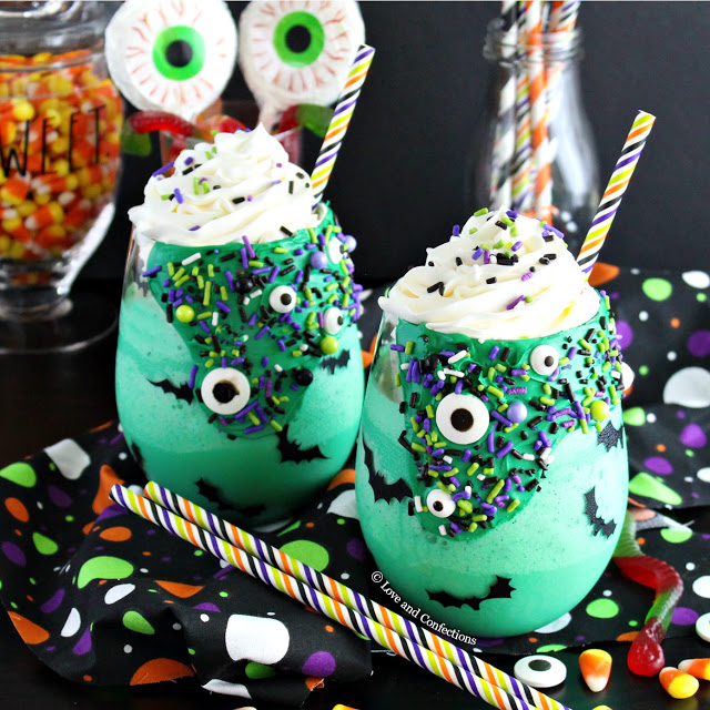 Halloween Green Monster Milkshakes from LoveandConfections.com #sponsored