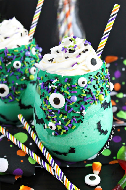 Halloween Green Monster Milkshakes from LoveandConfections.com #sponsored