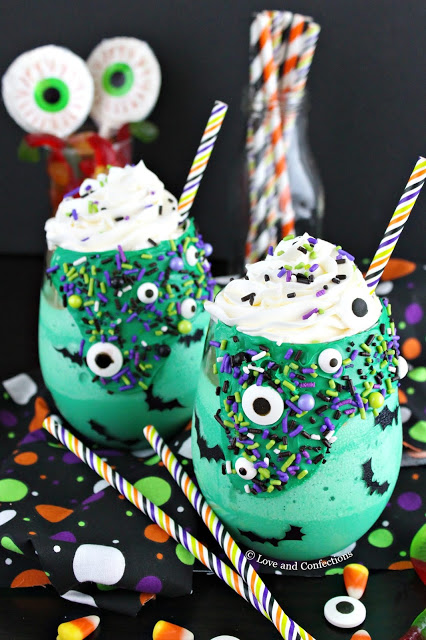 Halloween Green Monster Milkshakes from LoveandConfections.com #sponsored