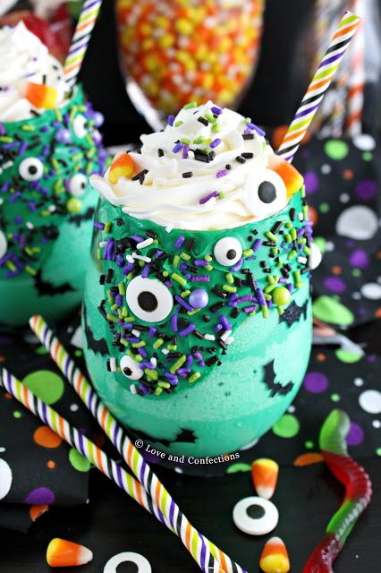 Halloween Green Monster Milkshakes from LoveandConfections.com #sponsored