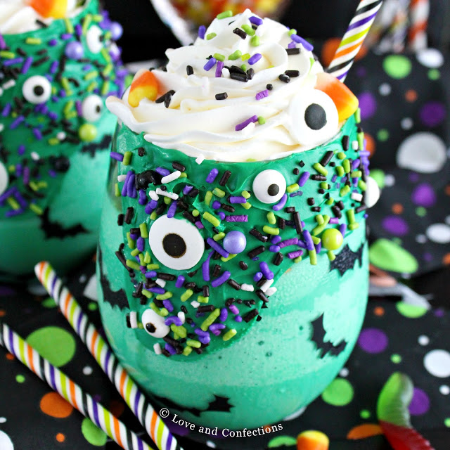 Halloween Green Monster Milkshakes from LoveandConfections.com #sponsored