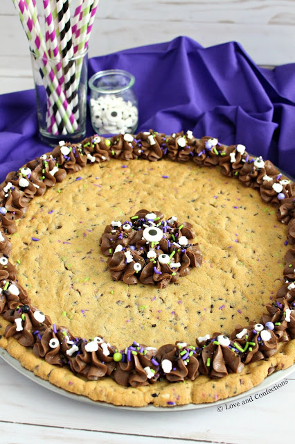 Halloween Sprinkle Cookie Cake from LoveandConfections.com #HalloweenTreatsWeek #ad