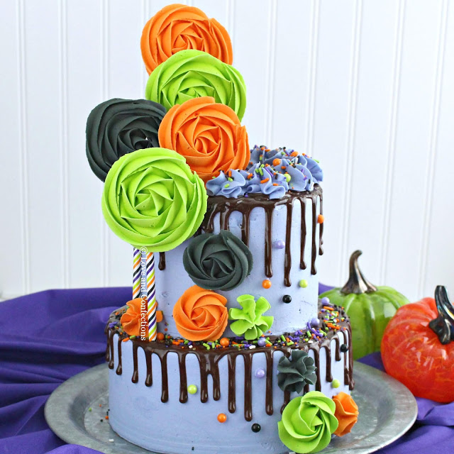Purple Velvet Halloween Layer Cake from LoveandConfections.com #HalloweenTreatsWeek #ad