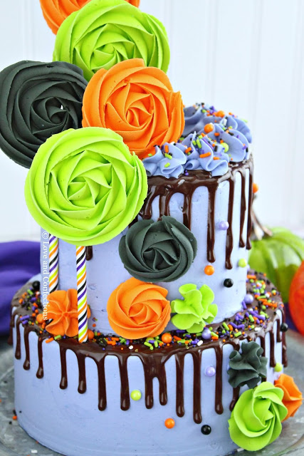 Purple Velvet Halloween Layer Cake from LoveandConfections.com #HalloweenTreatsWeek #ad