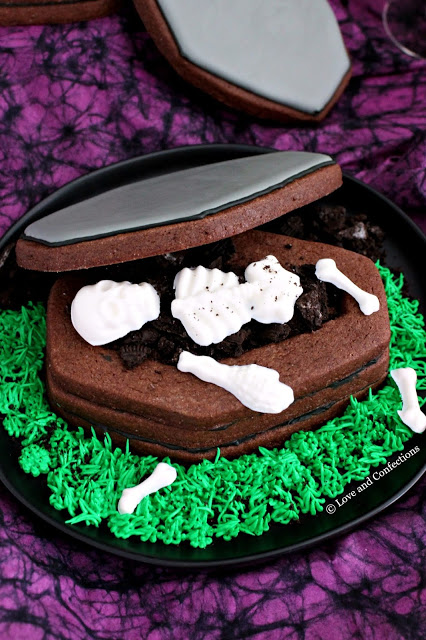 Chocolate Sugar Cookie Coffin Boxes from LoveandConfections.com #HalloweenTreatsWeek #ad