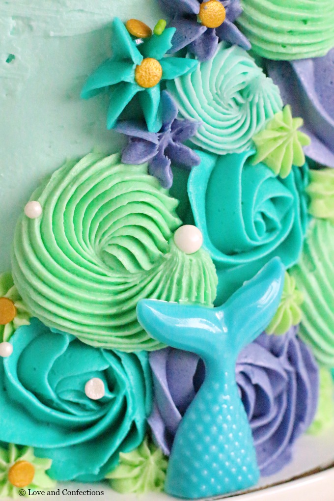 Mermaid layer cake frosting swirls