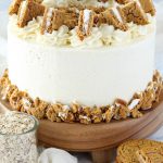 Oatmeal Cream Pie Layer Cake - oatmeal brown sugar layer cake, marshmallow frosting filling, and vanilla bean buttercream with oatmeal cream pie garnish