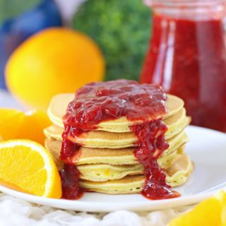 Orange Buttermilk Pancakes with Strawberry Sauce