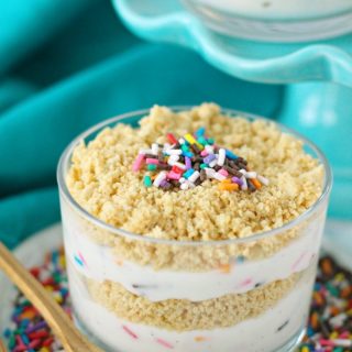 Funfetti Dirt Cups - layered homemade vanilla bean pudding, golden oreos, and colorful sprinkles