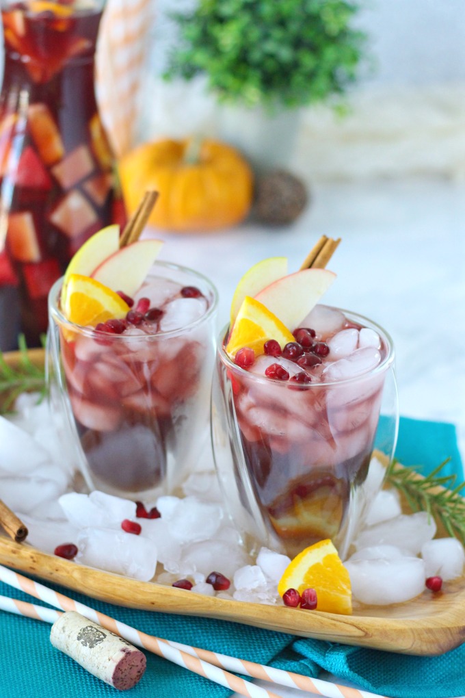 Pumpkin red sangria with apples and pumpkin pie syrup