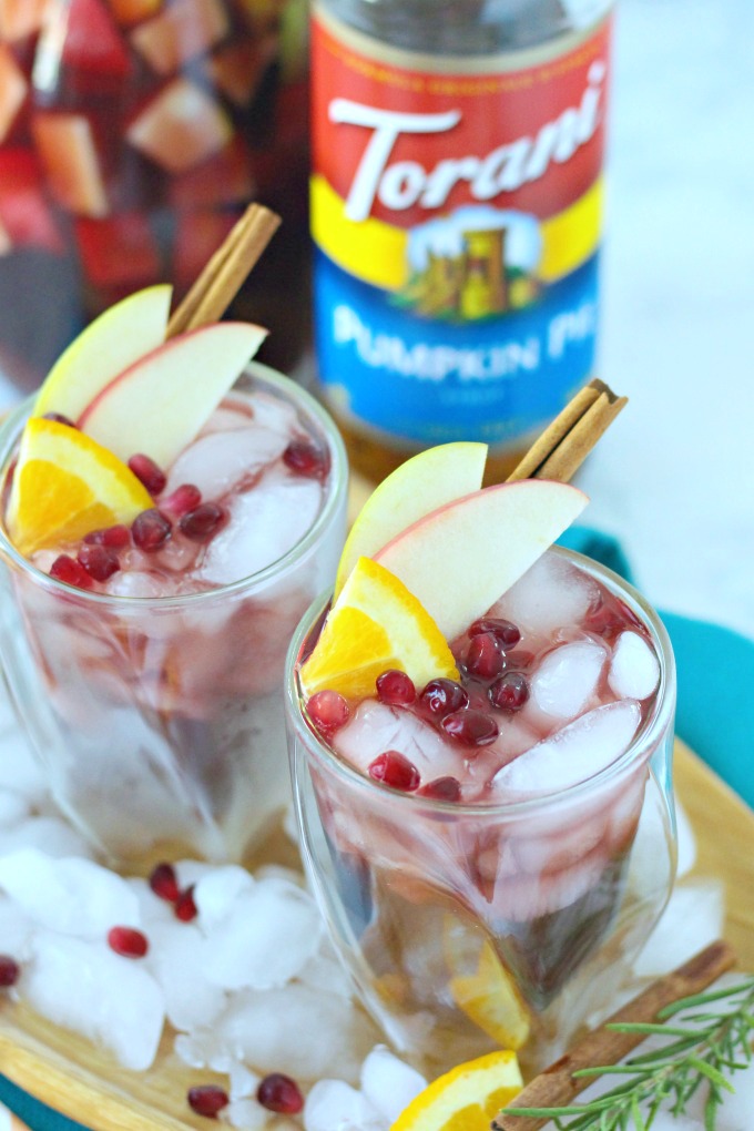 Pumpkin red sangria with apples and pumpkin pie syrup