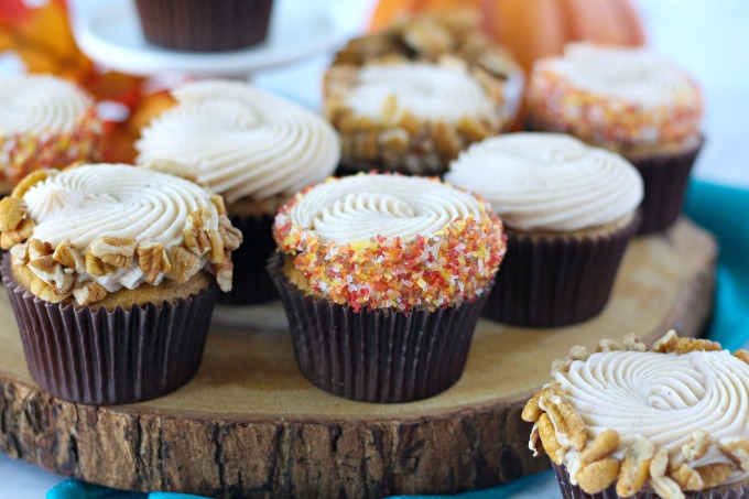 Pumpkin Pecan Cupcakes with Cinnamon Cream Cheese Frosting