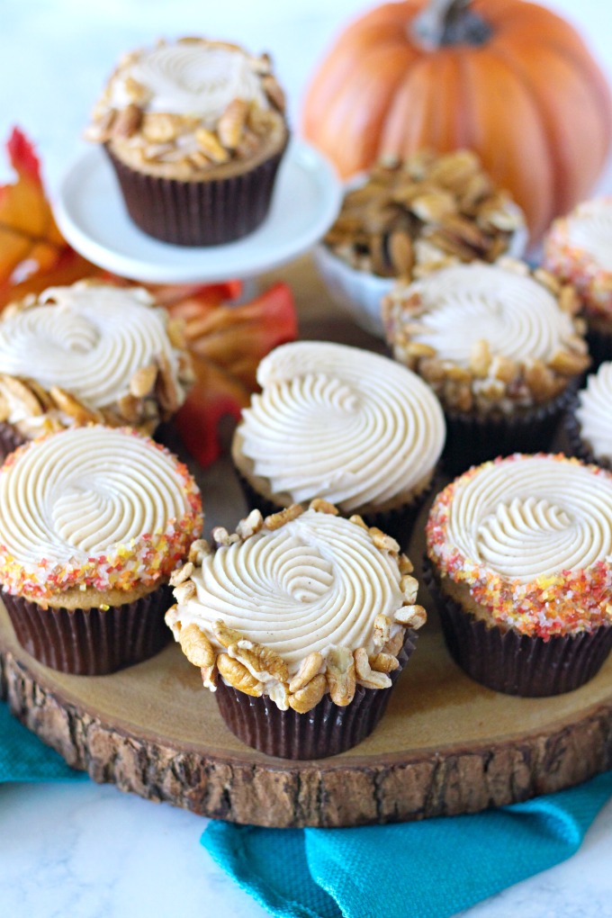 Pumpkin Pecan Cupcakes with Cinnamon Cream Cheese Frosting