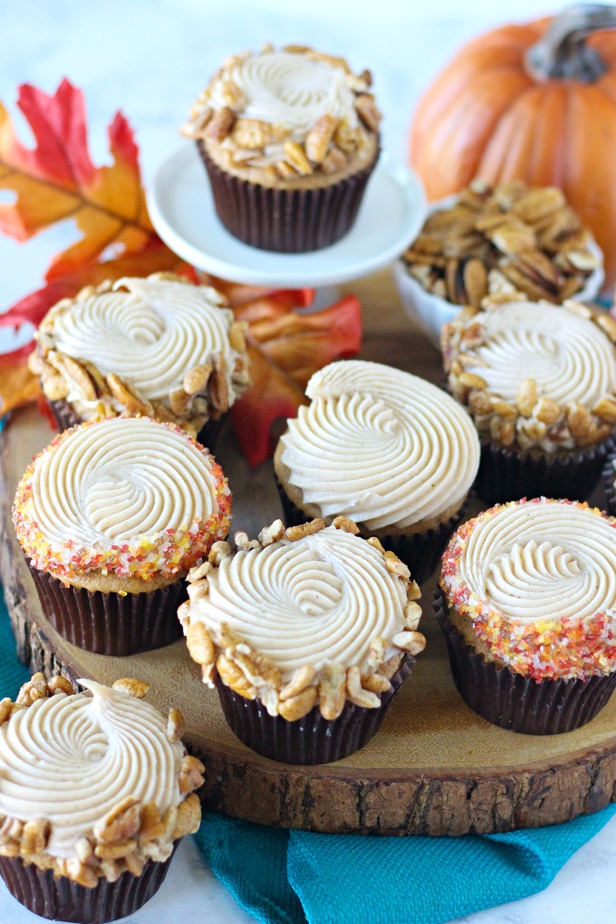 Pumpkin Pecan Cupcakes with Cinnamon Cream Cheese Frosting