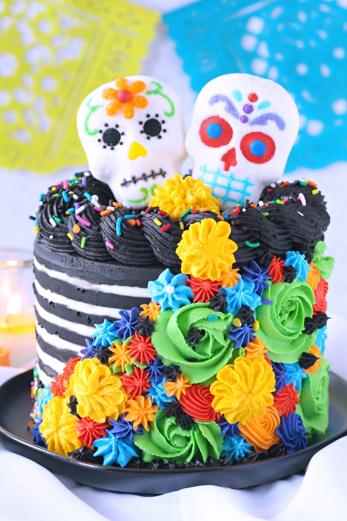 Beautiful Sugar Skull Cake with Cupcake Flowers