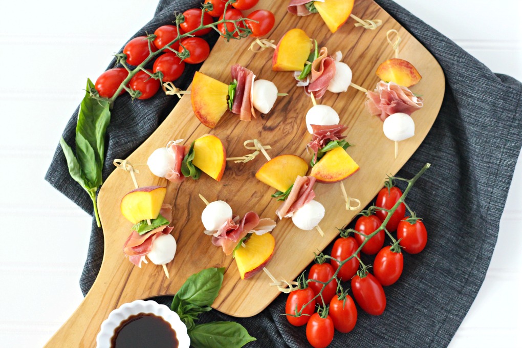 Peach, Prosciutto and Mozzarella Skewer with Balsamic Glaze